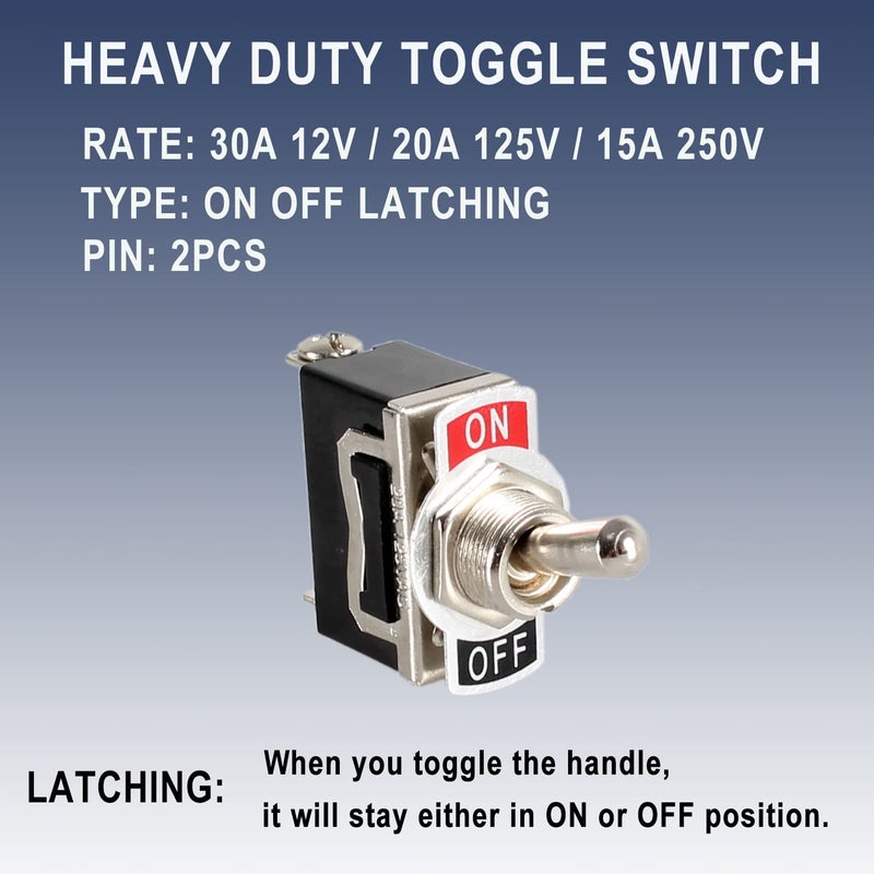 DMWD 2pcs Heavy Duty Rocker Toggle Switch 30A 12VDC / 20A 120VAC SPST 2Pin ON/Off Electric Pull Push Switch Bakelite Housing with Waterproof Boot Cap for Car Truck Boat Marine (Black) - Image 3